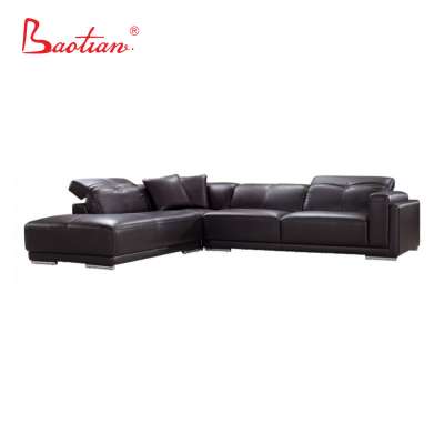 Baotian Furniture new L shaped modern top grain leather sofa designs