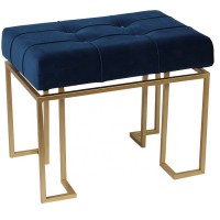 FYTCH Rectangular Ottoman Navy With Velvet Tufted Cushion and Gold Metal Base