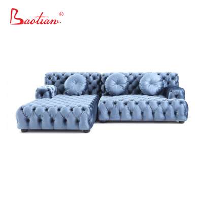 Upholstered vintage Italy classical tufted button fabric chesterfield sofa with chaise