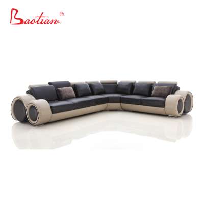 Baotian Furniture new L shaped modern black leather sofa couch design