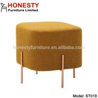 ST019 Wholesale Fancy Design Pub Modern Chinese Metal Brass Steel Low Fabric Velvet Elephant Foot Stool Chair Ottoman Pouf