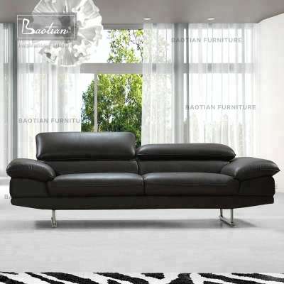 Chrome legs sofa set adjustable headrest leather sofa set design