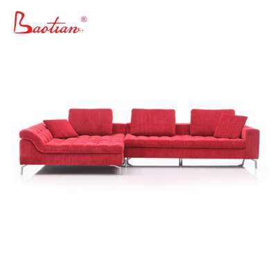 Modern living room furniture red velvet comfort sofa with no back cushion