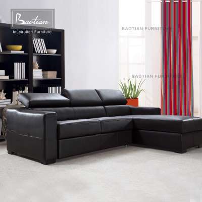 Living room sleeping furniture leather sectional one step open sofa bed